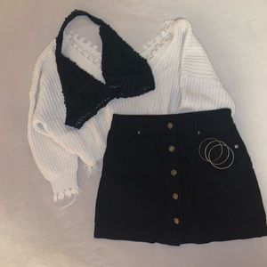 Button Down Black Denim Skirt